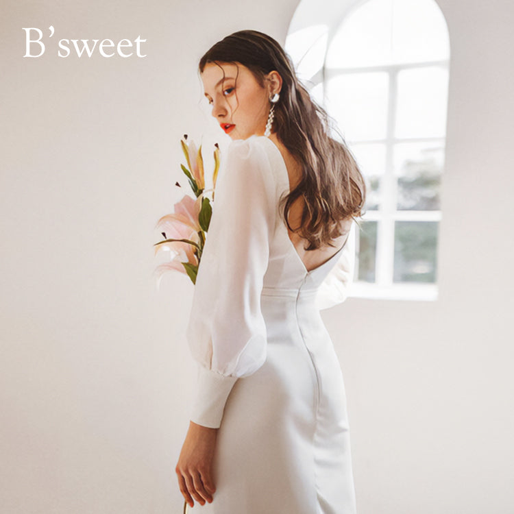 wd139jx】ビショップスリーブスリットドレス スレンダーライン