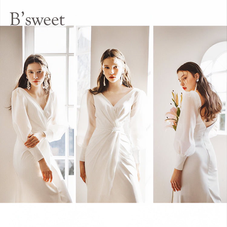 wd139jx】ビショップスリーブスリットドレス スレンダーライン