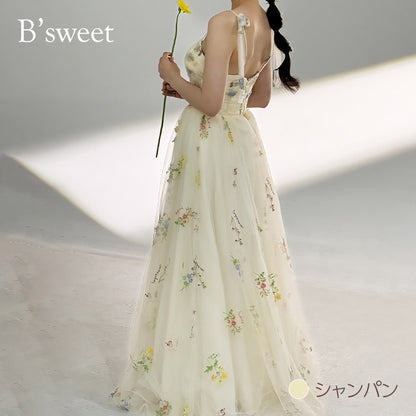 【kd143yi】花柄チュールキャミソールカラードレス　Aライン