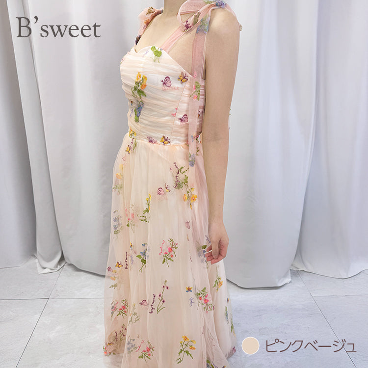 【kd143jx】花柄チュールキャミソールカラードレス　Aライン