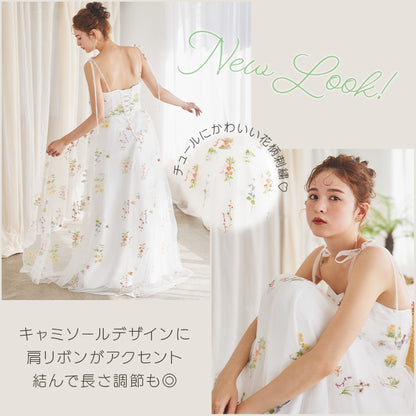 【kd143yi】花柄チュールキャミソールカラードレス　Aライン