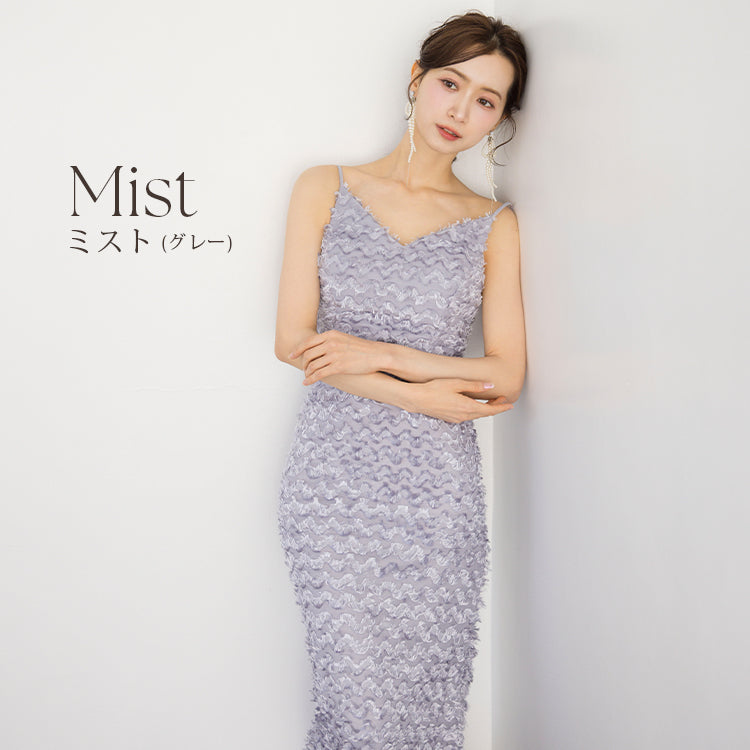 【kd145dr】ウェーブフェザーキャミソールドレス　ソフトマーメイドライン