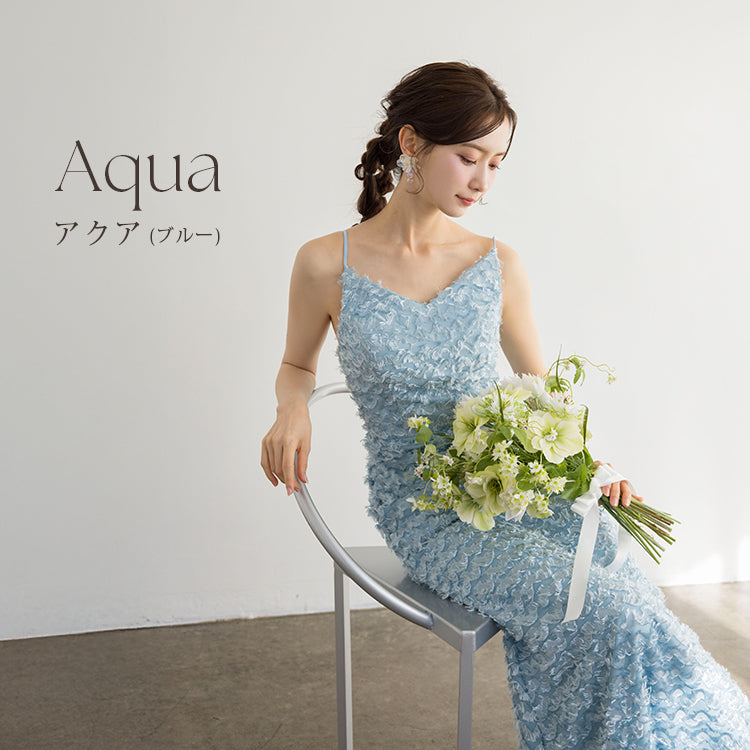 【kd145dr】ウェーブフェザーキャミソールドレス　ソフトマーメイドライン