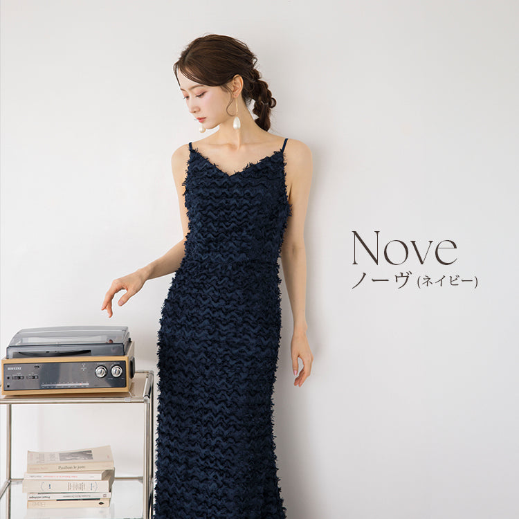 【kd145dr】ウェーブフェザーキャミソールドレス　ソフトマーメイドライン