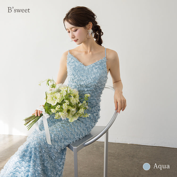 【kd145dr】ウェーブフェザーキャミソールドレス　ソフトマーメイドライン