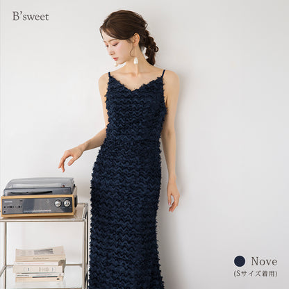 【kd145dr】ウェーブフェザーキャミソールドレス　ソフトマーメイドライン