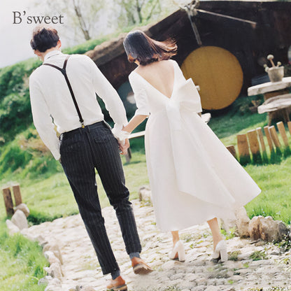 【wd255jx】バックリボンミモレ丈ドレス　Aライン