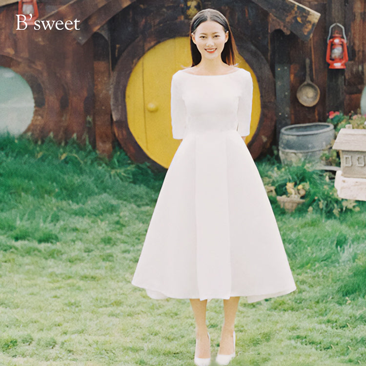 【wd255jx】バックリボンミモレ丈ドレス　Aライン