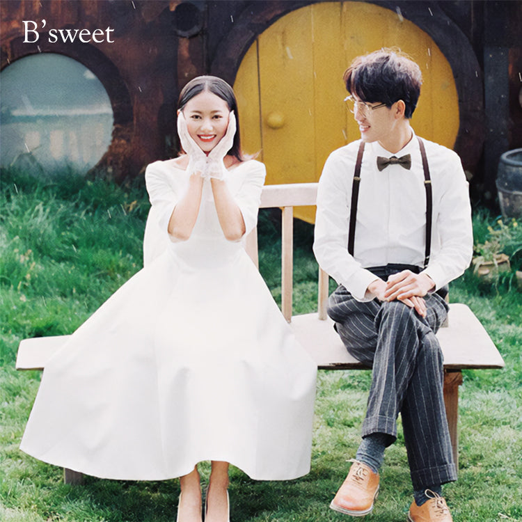 【wd255jx】バックリボンミモレ丈ドレス　Aライン