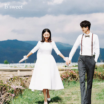 【wd255jx】バックリボンミモレ丈ドレス　Aライン