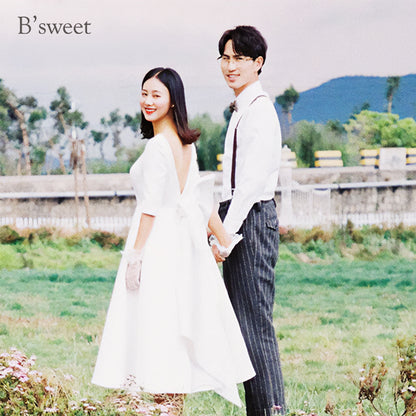 【wd255jx】バックリボンミモレ丈ドレス　Aライン