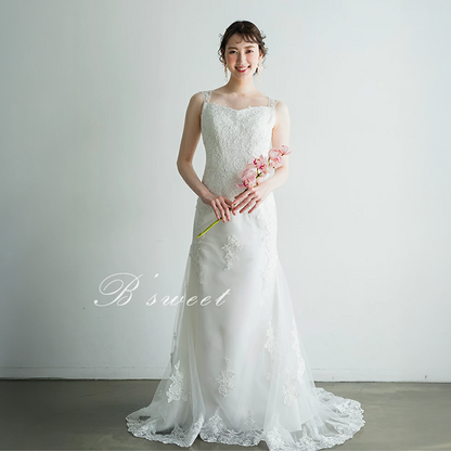 【wd32】イリュージョンバックレースマーメイドドレス　マーメイドライン