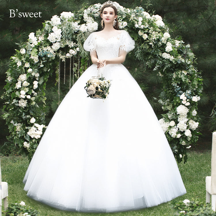 【wd331d】パフスリーブ刺繍プリンセスドレス　プリンセスライン