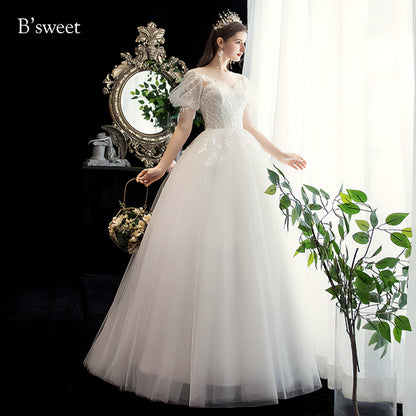 【wd331d】パフスリーブ刺繍プリンセスドレス　プリンセスライン