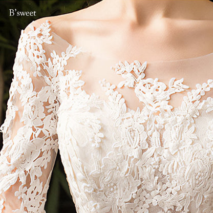 刺繍ロングスリーブチュールドレス　プリンセスライン