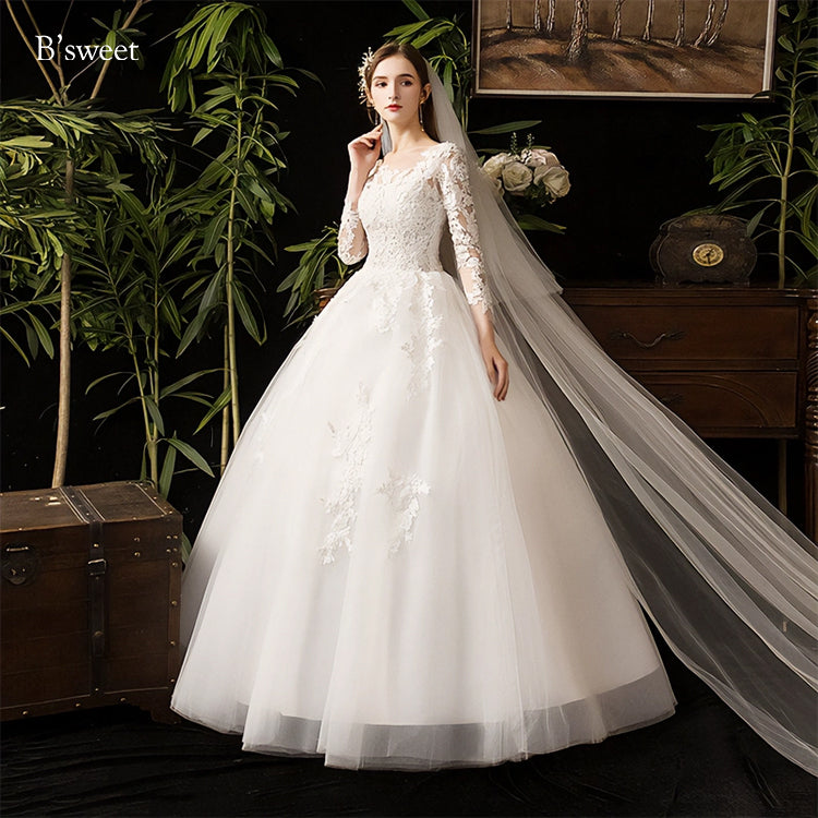 刺繍ロングスリーブチュールドレス　プリンセスライン