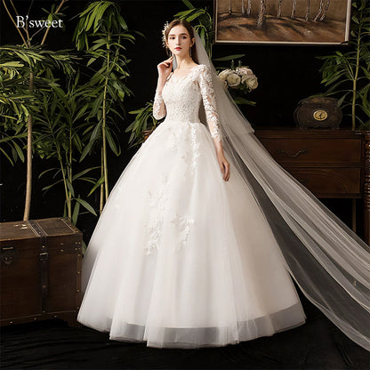 刺繍ロングスリーブチュールドレス　プリンセスライン