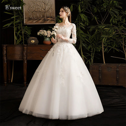 刺繍ロングスリーブチュールドレス　プリンセスライン