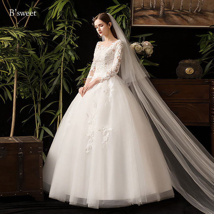 刺繍ロングスリーブチュールドレス　プリンセスライン