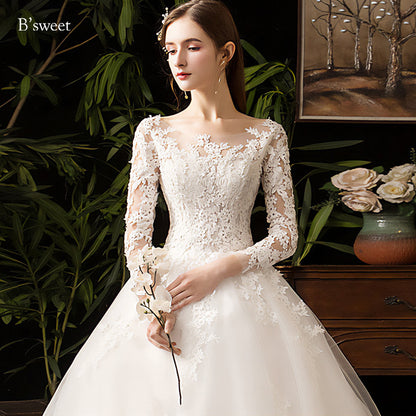 刺繍ロングスリーブチュールドレス　プリンセスライン