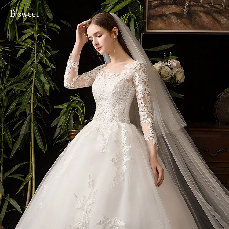 刺繍ロングスリーブチュールドレス　プリンセスライン