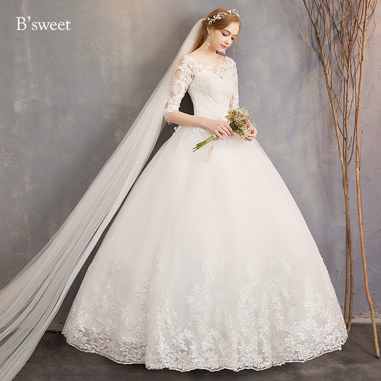 【wd363d】　刺繍デザインイリュージョンネックドレス　プリンセスライン