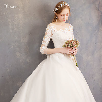 【wd363d】　刺繍デザインイリュージョンネックドレス　プリンセスライン