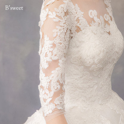 【wd363d】　刺繍デザインイリュージョンネックドレス　プリンセスライン