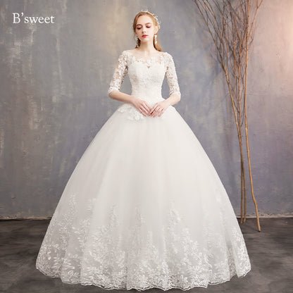 【wd363d】　刺繍デザインイリュージョンネックドレス　プリンセスライン