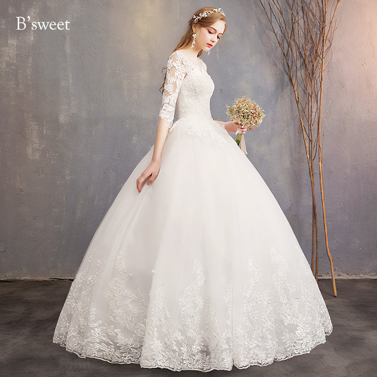 【wd363d】　刺繍デザインイリュージョンネックドレス　プリンセスライン