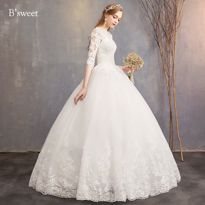 【wd363d】　刺繍デザインイリュージョンネックドレス　プリンセスライン