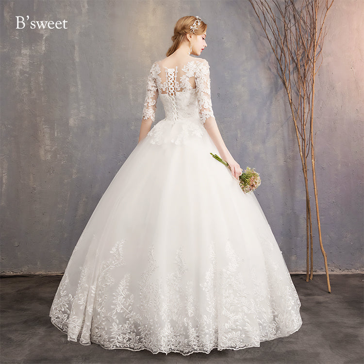 【wd363d】　刺繍デザインイリュージョンネックドレス　プリンセスライン