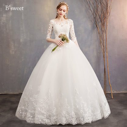 【wd363d】　刺繍デザインイリュージョンネックドレス　プリンセスライン