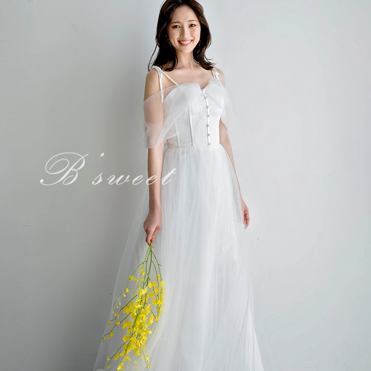 【wd368ls】くるみボタンオフショルキャミドレス　Aライン
