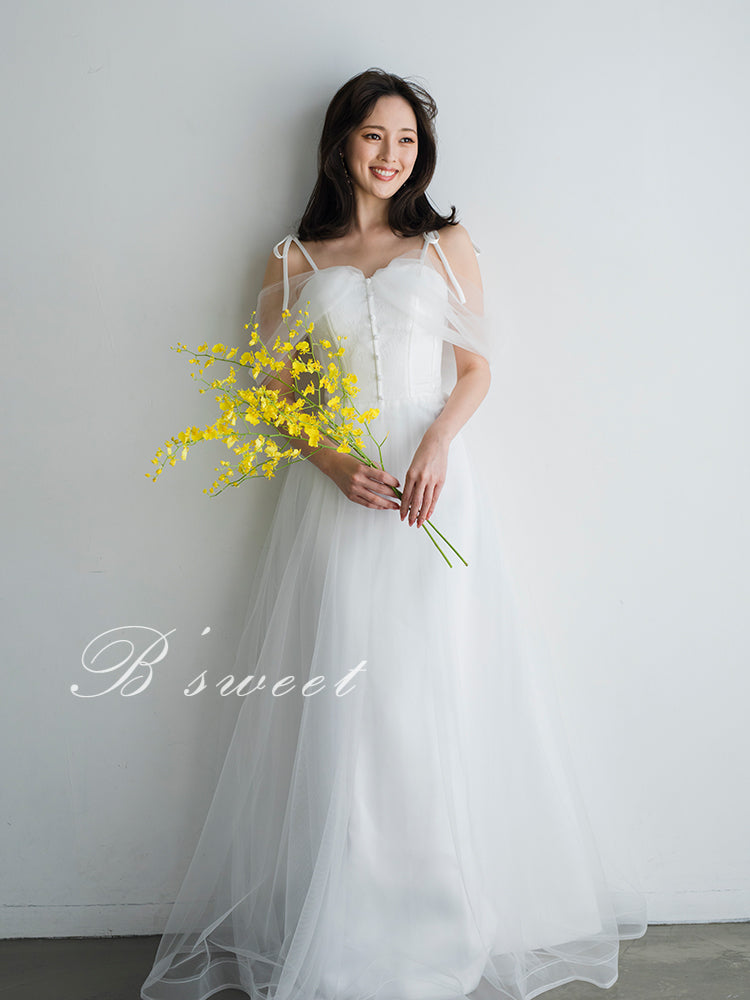 【wd368ls】くるみボタンオフショルキャミドレス　Aライン