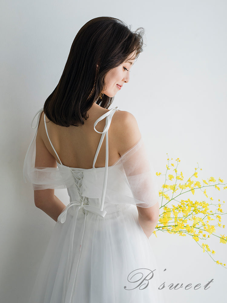 【wd368ls】くるみボタンオフショルキャミドレス　Aライン
