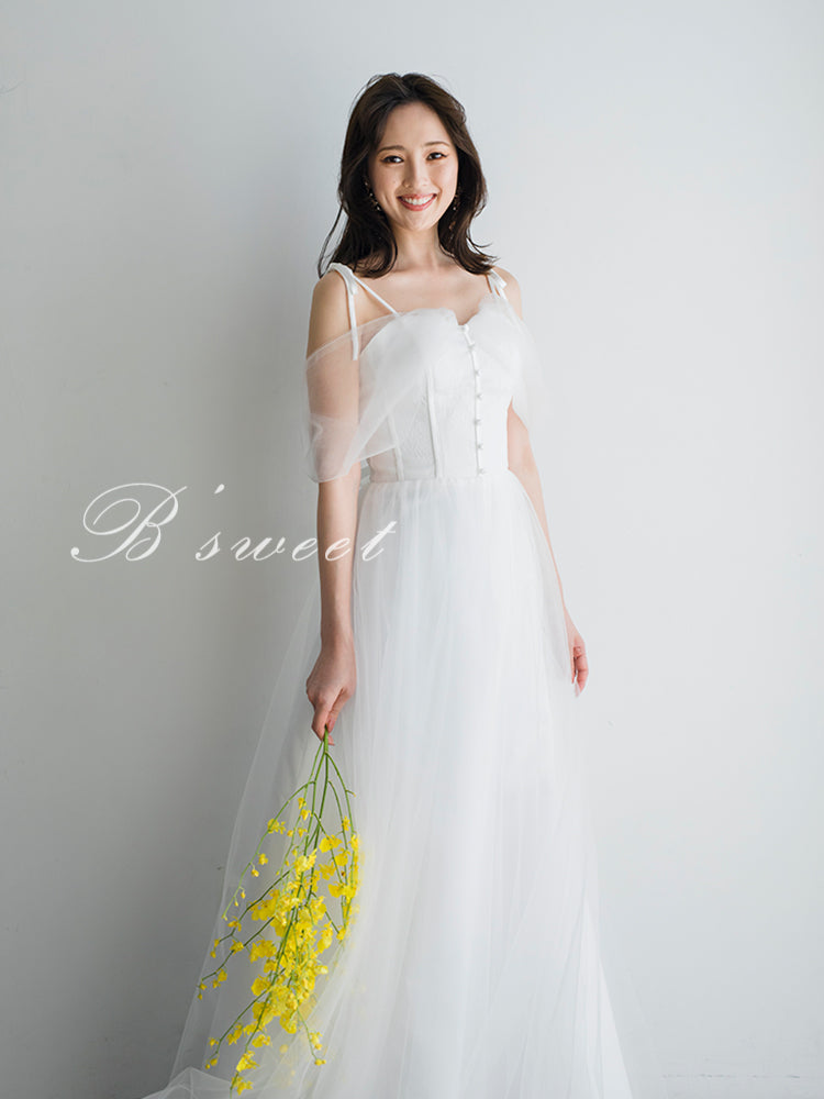 【wd368ls】くるみボタンオフショルキャミドレス　Aライン