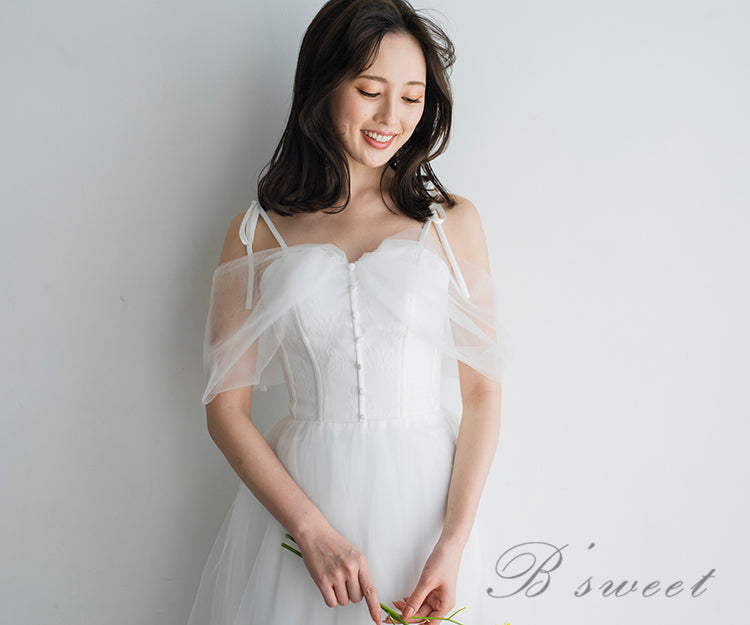 【wd368ls】くるみボタンオフショルキャミドレス　Aライン