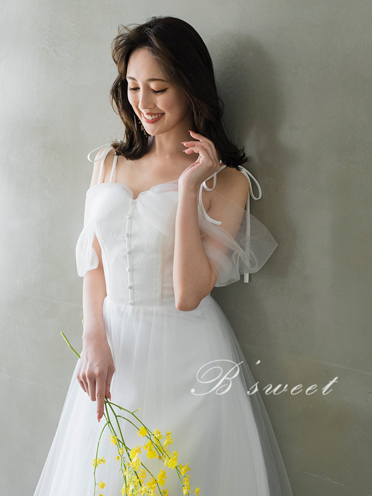 【wd368ls】くるみボタンオフショルキャミドレス　Aライン