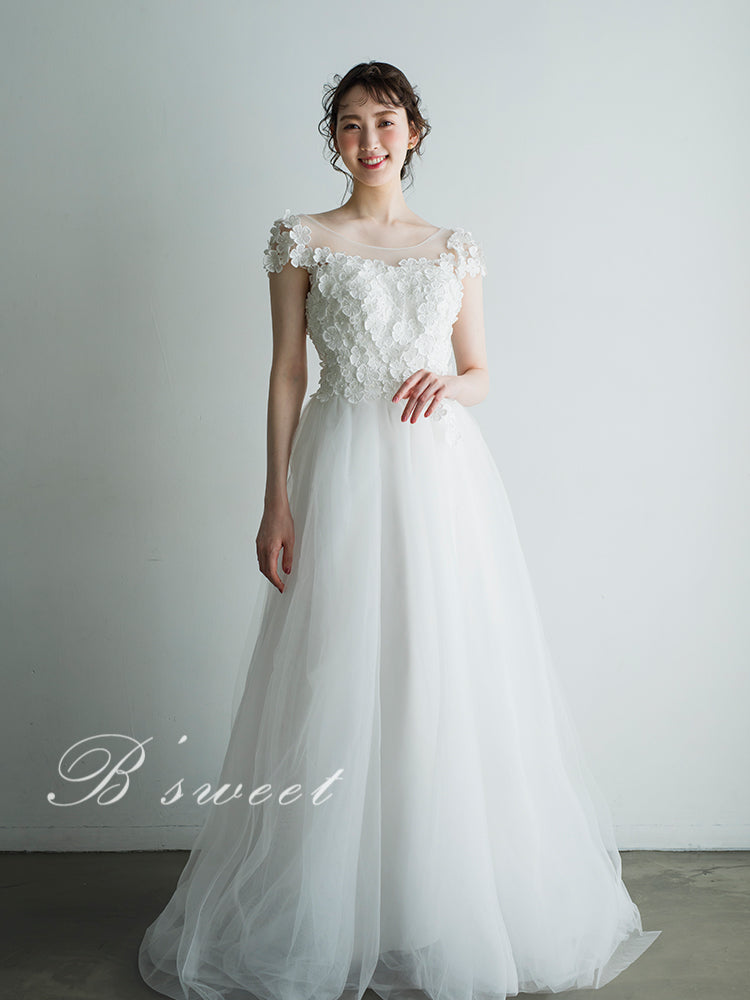 wd376jj】フラワーモチーフチュールドレス プリンセスライン – ドレス