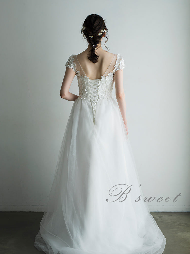 wd376jj】フラワーモチーフチュールドレス プリンセスライン – ドレス