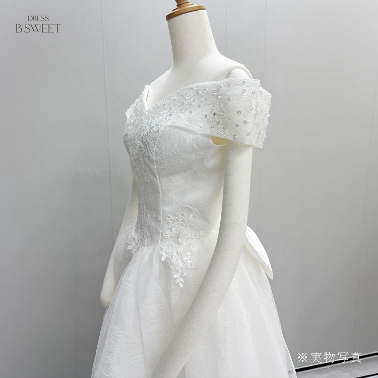 【wd399af】スパンコールレースオフショルプリンセスドレス　プリンセスライン