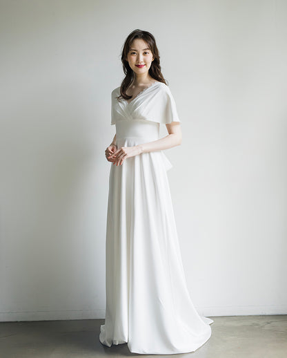 【wd473ls】 ウエディングドレス ウェディングドレス Wedding Dress Vネック 花嫁ドレス ドレス 白 二次会ドレス パーティードレス スレンダーライン トレーンドレス 二次会ウエディングドレス ファスナー 編み上げ 結婚式【ホワイト】【オーダーメイドも可能】【XS-XL】