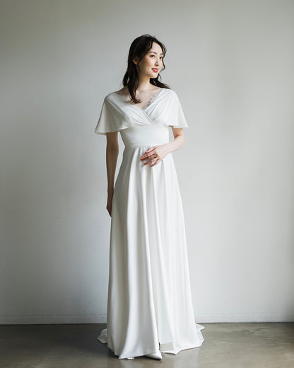 【wd473ls】 ウエディングドレス ウェディングドレス Wedding Dress Vネック 花嫁ドレス ドレス 白 二次会ドレス パーティードレス スレンダーライン トレーンドレス 二次会ウエディングドレス ファスナー 編み上げ 結婚式【ホワイト】【オーダーメイドも可能】【XS-XL】