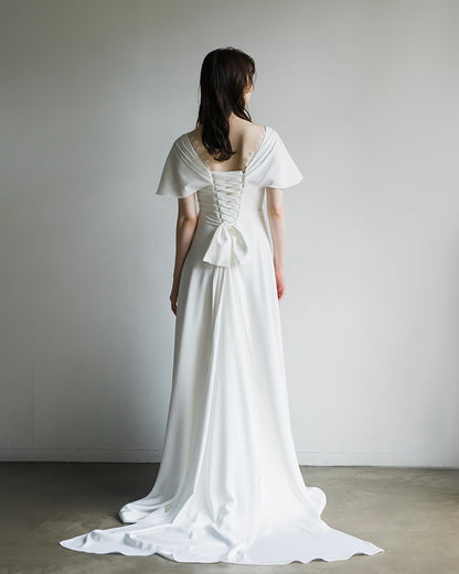 【wd473ls】 ウエディングドレス ウェディングドレス Wedding Dress Vネック 花嫁ドレス ドレス 白 二次会ドレス パーティードレス スレンダーライン トレーンドレス 二次会ウエディングドレス ファスナー 編み上げ 結婚式【ホワイト】【オーダーメイドも可能】【XS-XL】