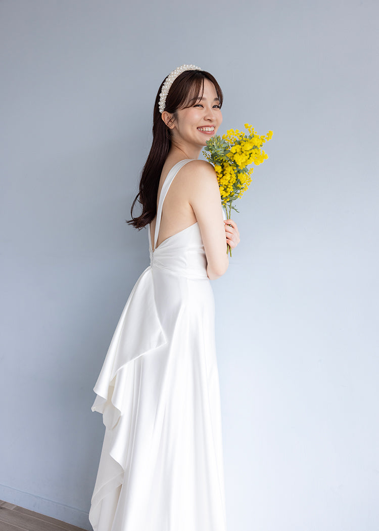 wd484ls】ノースリーブバックデザインサテンドレス Aライン – ドレス