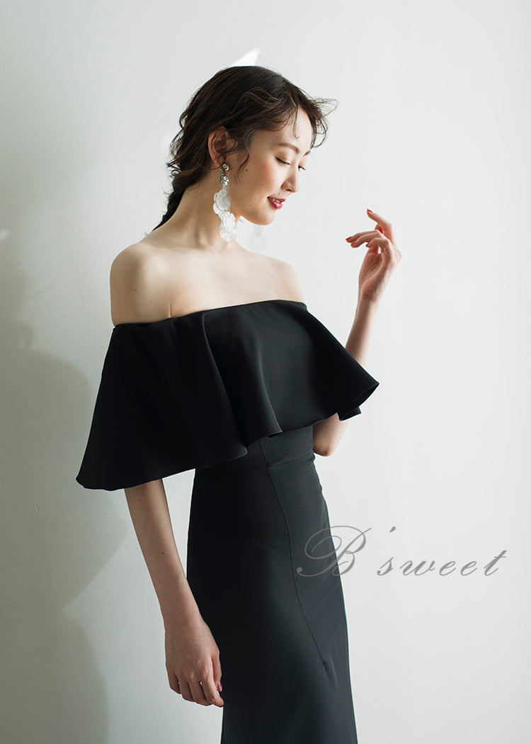 wd514ls】オフショルダーフリルドレス マーメイドライン 2カラー