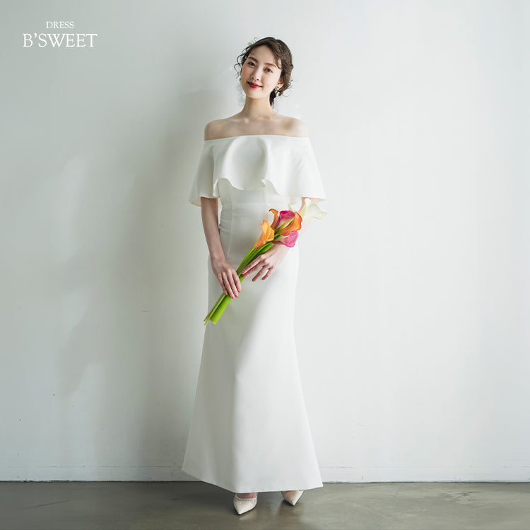 【wd514ls】オフショルダーフリルドレス　マーメイドライン ２カラー