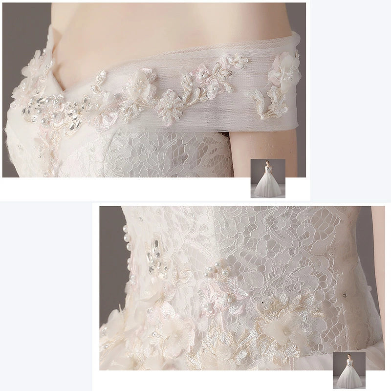 【wd52m】　オフショルダーフラワー刺繍ドレス　プリンセスライン