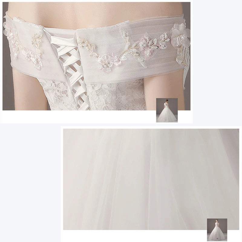 【wd52m】　オフショルダーフラワー刺繍ドレス　プリンセスライン